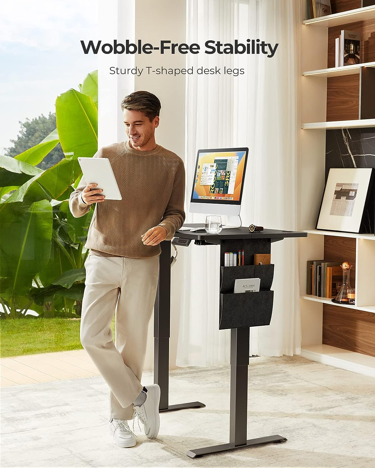 Standing Desk Adjustable Height, 40x24 Inch Electric Standing Desk with Storage Bag, Stand up Desk for Home Office Computer Desk Memory Preset with Headphone Hook