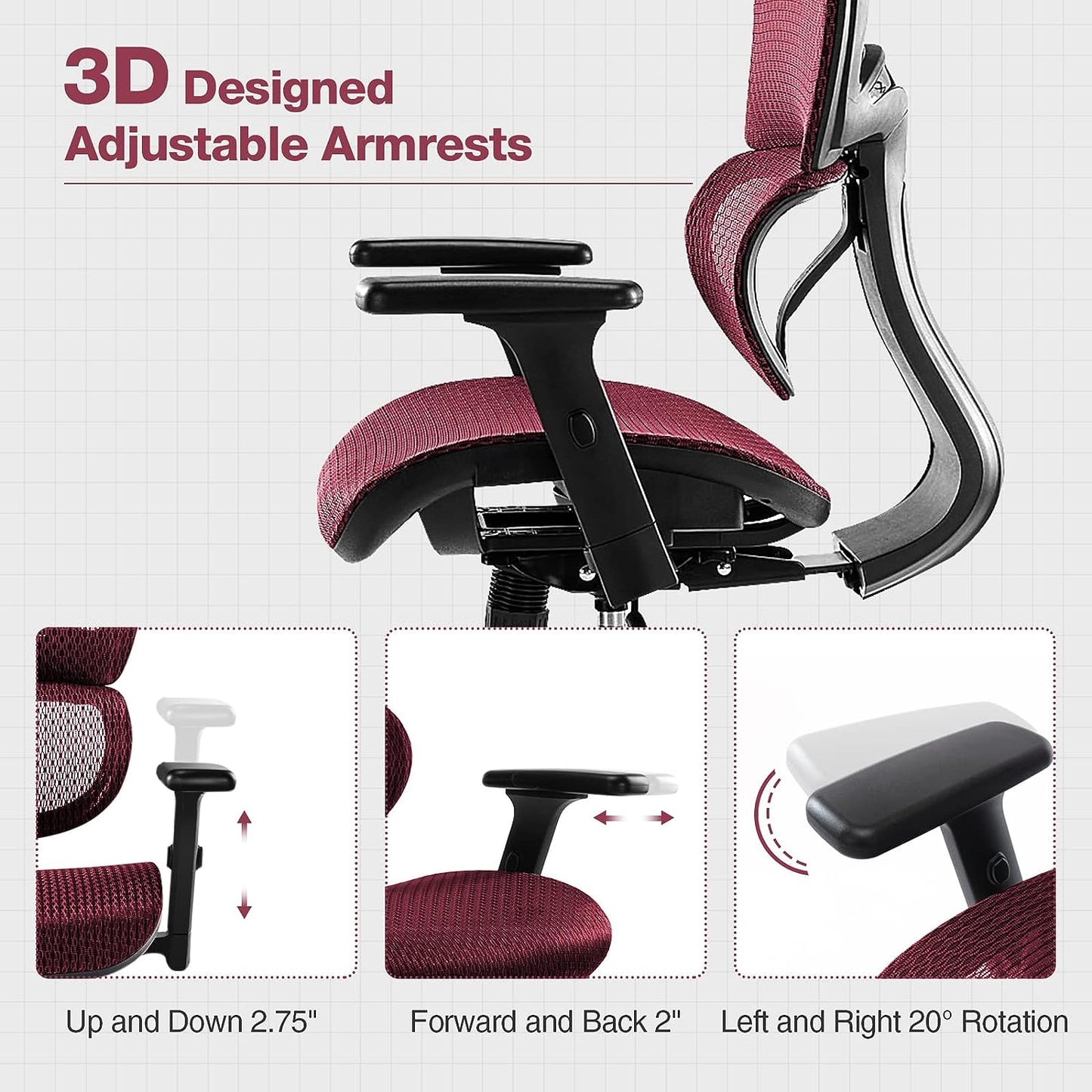 Ergonomic High Back Office Chair - High Office Chair with Headrest, Lumbar Support, Movable Armrests, Swivel Mesh Office Chair with 300 lbs Weight Capacity Adjustable Height for Home Office, Executive