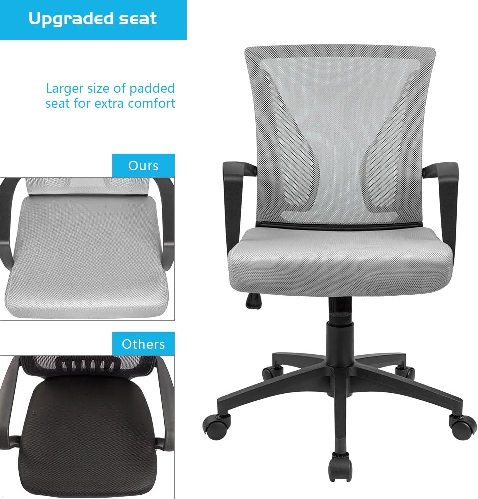 Office Chair Mid Back Swivel Lumbar Support Desk Chair, Computer Ergonomic Mesh Chair with Armrest