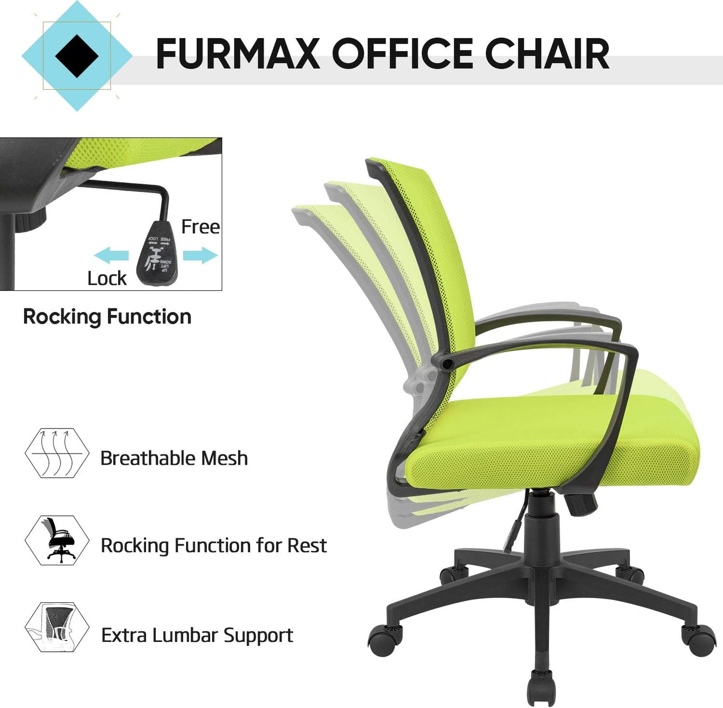 Office Chair Mid Back Swivel Lumbar Support Desk Chair, Computer Ergonomic Mesh Chair with Armrest