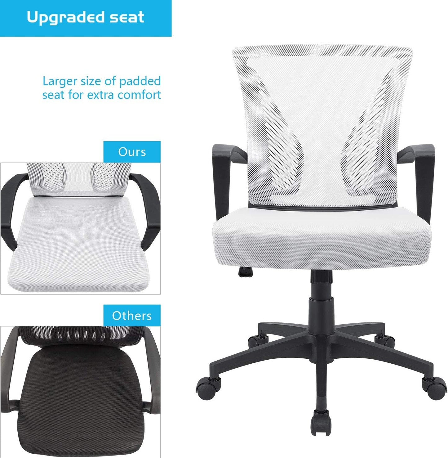 Office Chair Mid Back Swivel Lumbar Support Desk Chair, Computer Ergonomic Mesh Chair with Armrest
