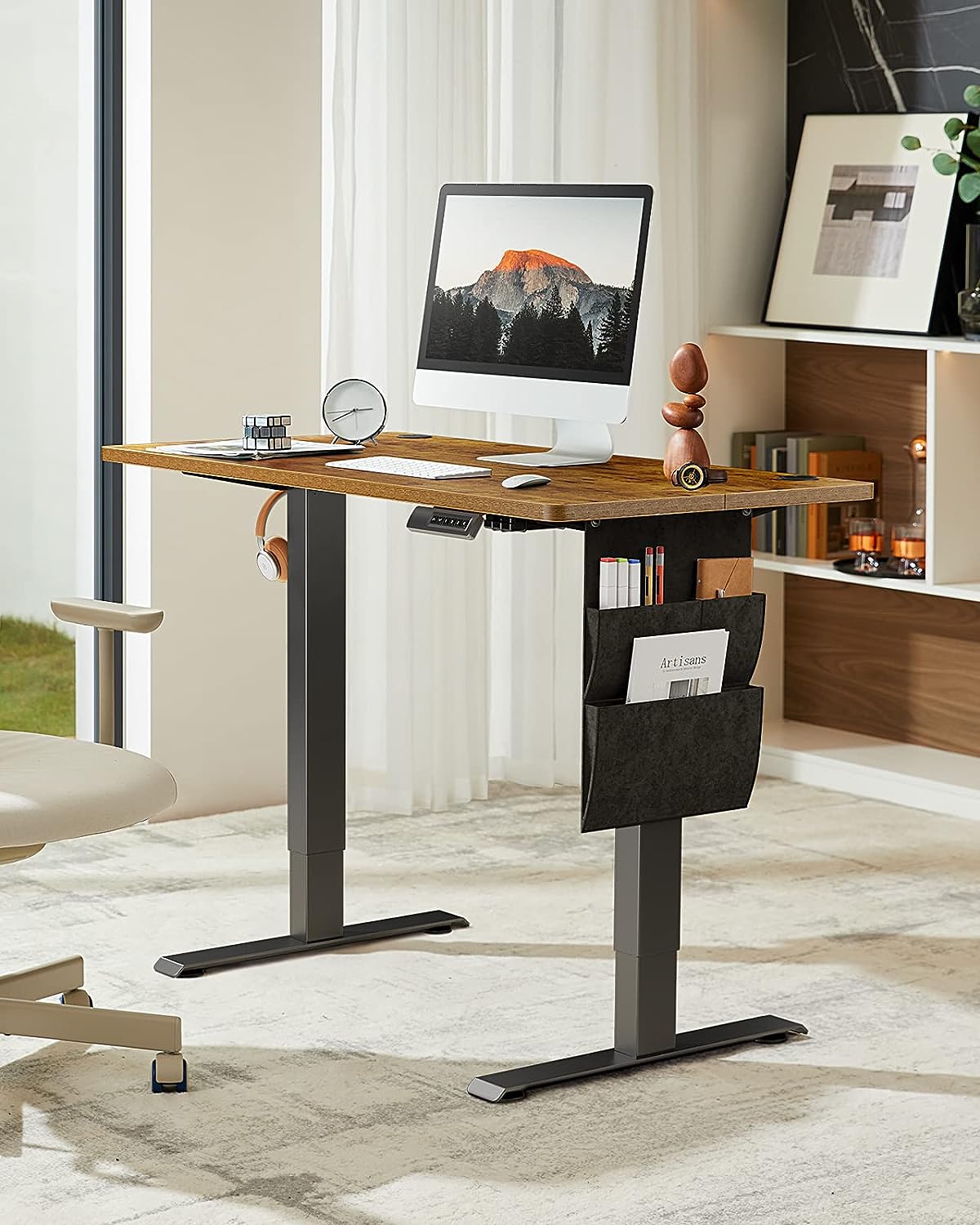 Standing Desk Adjustable Height, 40x24 Inch Electric Standing Desk with Storage Bag, Stand up Desk for Home Office Computer Desk Memory Preset with Headphone Hook