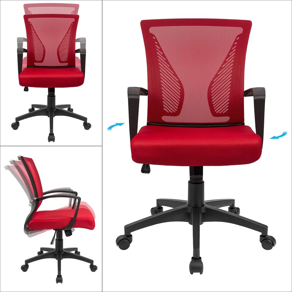 Office Chair Mid Back Swivel Lumbar Support Desk Chair, Computer Ergonomic Mesh Chair with Armrest