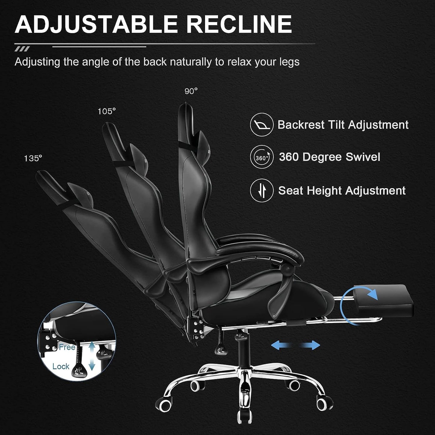 Gaming Chair, Computer Chair with Footrest and Lumbar Support