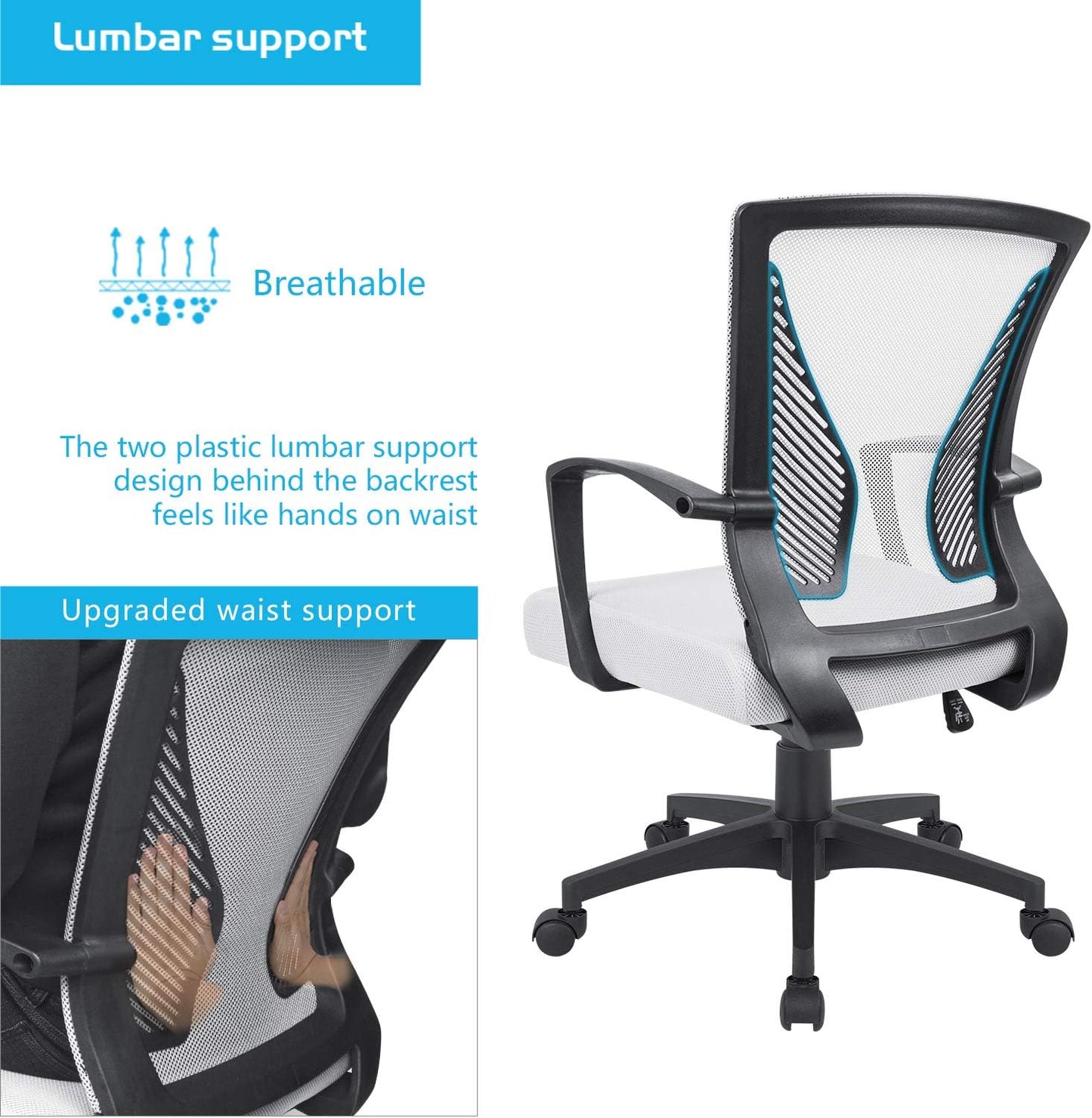 Office Chair Mid Back Swivel Lumbar Support Desk Chair, Computer Ergonomic Mesh Chair with Armrest