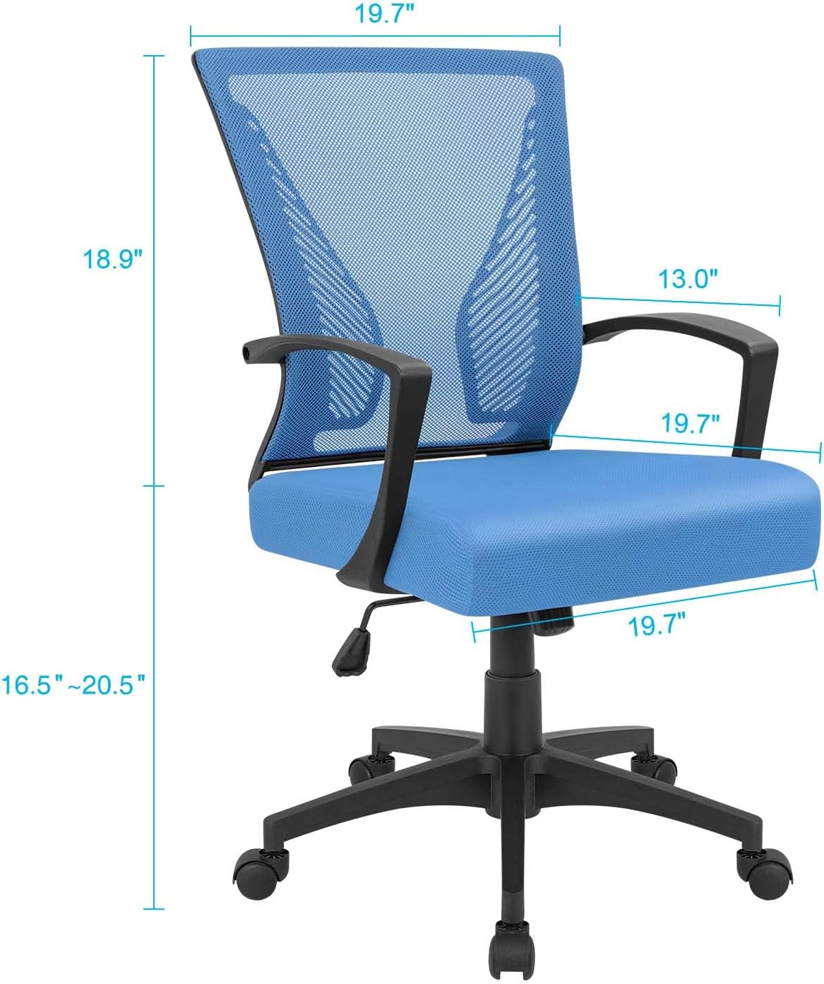 Office Chair Mid Back Swivel Lumbar Support Desk Chair, Computer Ergonomic Mesh Chair with Armrest