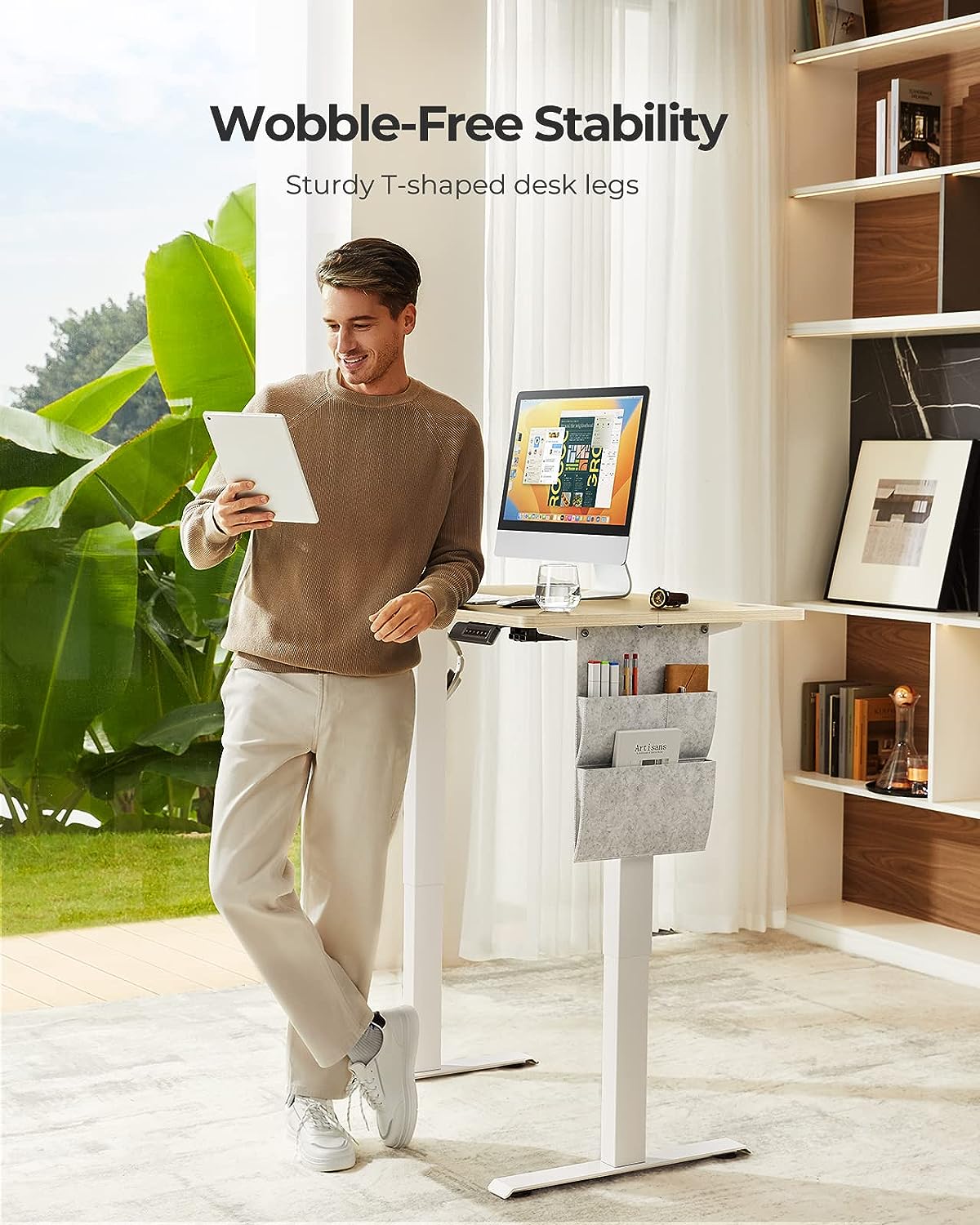 Standing Desk Adjustable Height, 40x24 Inch Electric Standing Desk with Storage Bag, Stand up Desk for Home Office Computer Desk Memory Preset with Headphone Hook