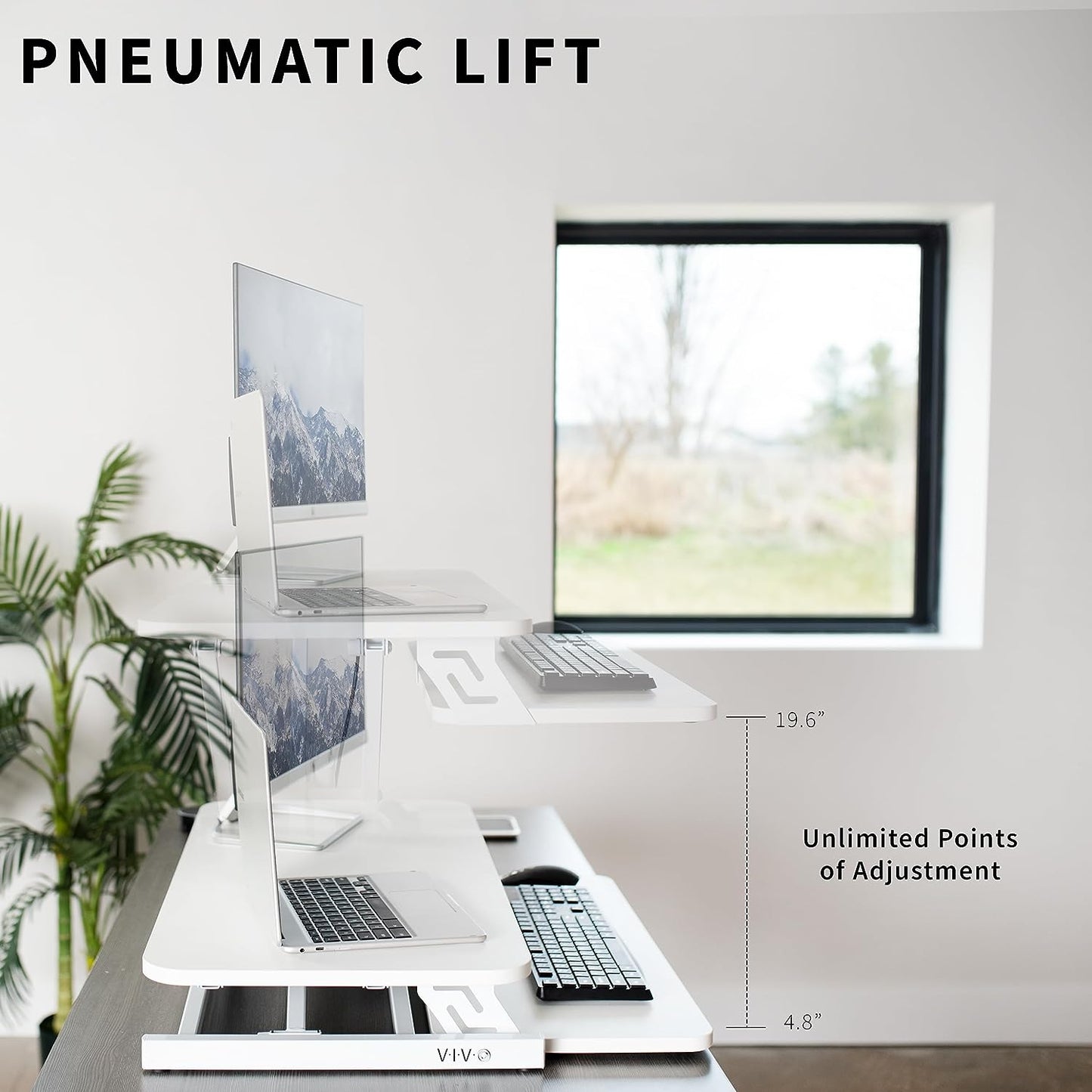 Height Adjustable 32 inch Stand Up Desk Converter, Quick Sit to Stand Tabletop Dual Monitor Riser Workstation