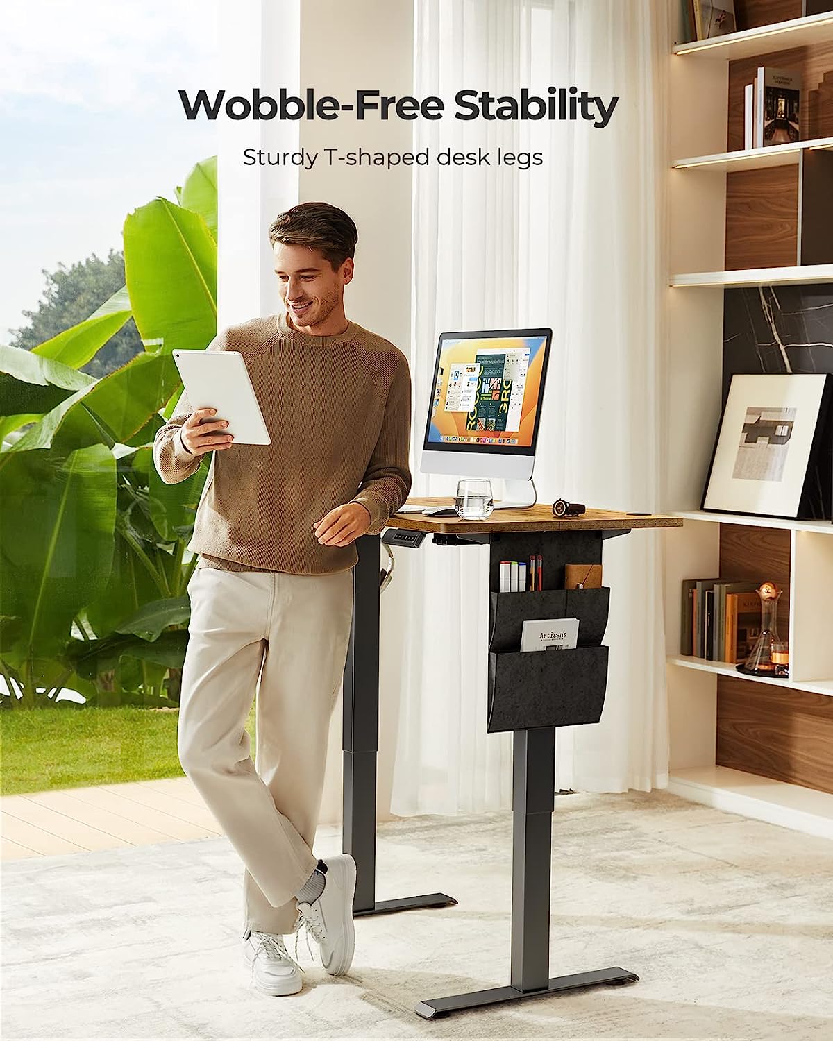 Standing Desk Adjustable Height, 40x24 Inch Electric Standing Desk with Storage Bag, Stand up Desk for Home Office Computer Desk Memory Preset with Headphone Hook