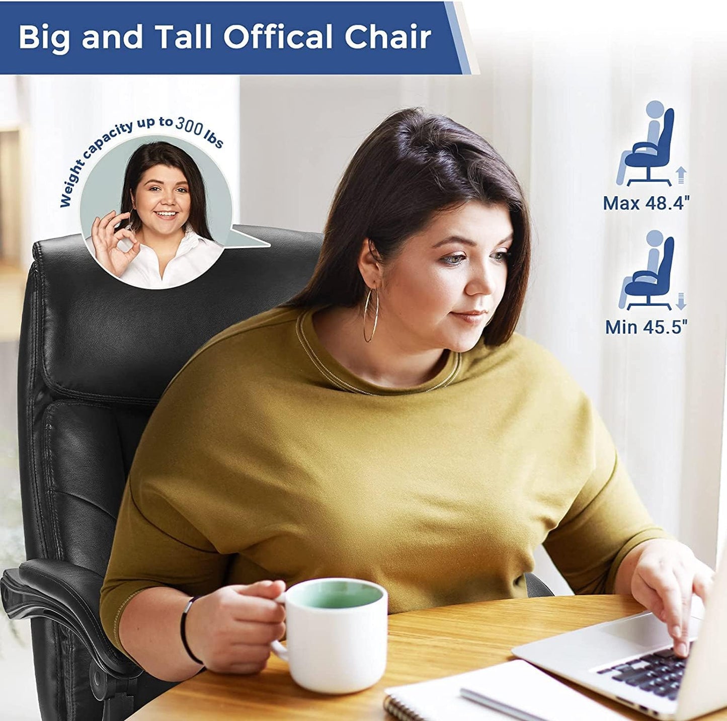 Executive Office Chair, Ergonomic Big and Tall Leather Swivel Rolling Managerial Reclining Computer Desk Task Chair, Adjustable High Back Recliner Chair with Padded Armrests and Retractable Footrest