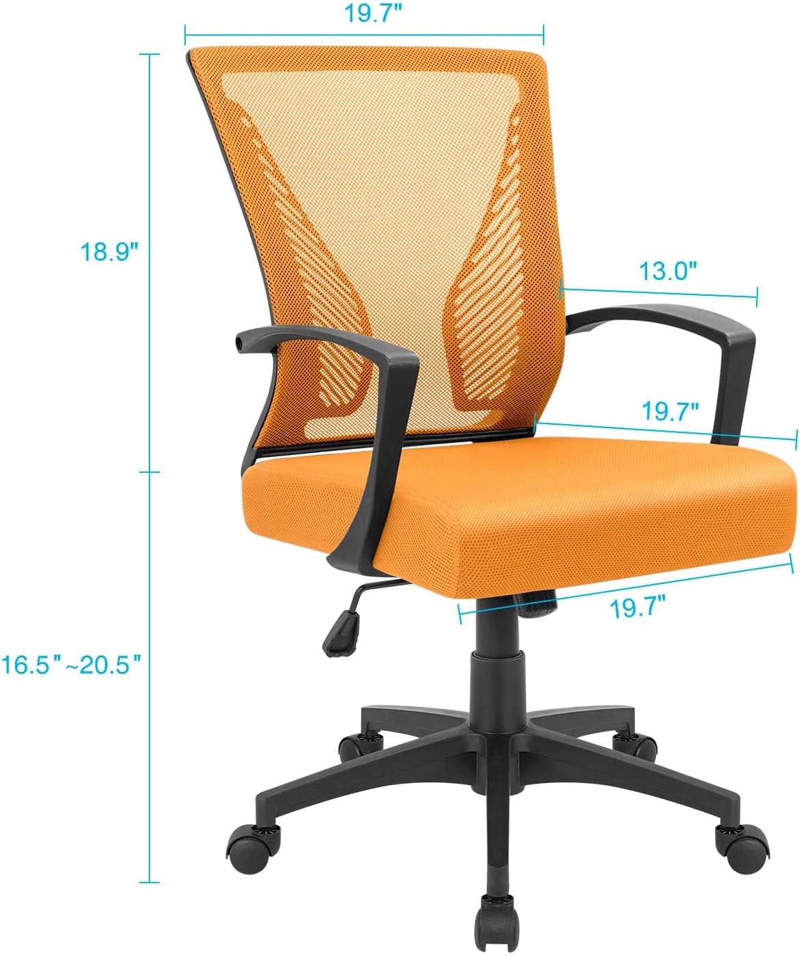 Office Chair Mid Back Swivel Lumbar Support Desk Chair, Computer Ergonomic Mesh Chair with Armrest