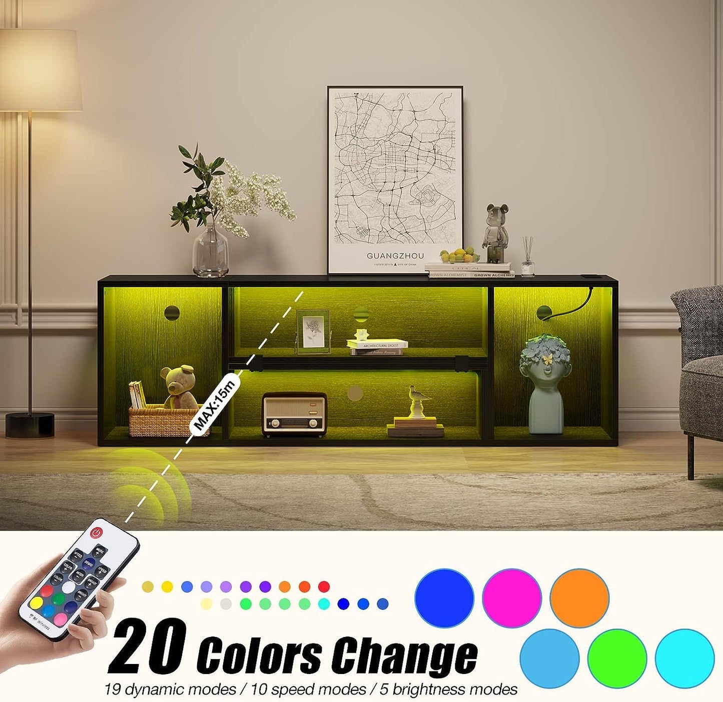 TV Stand, Deformable Stand with LED Strip & Power Outlets, Modern for 45/50/55/60/65/70 inch TVs, Gaming Entertainment Center Media 2 Pieces Console Cabinet