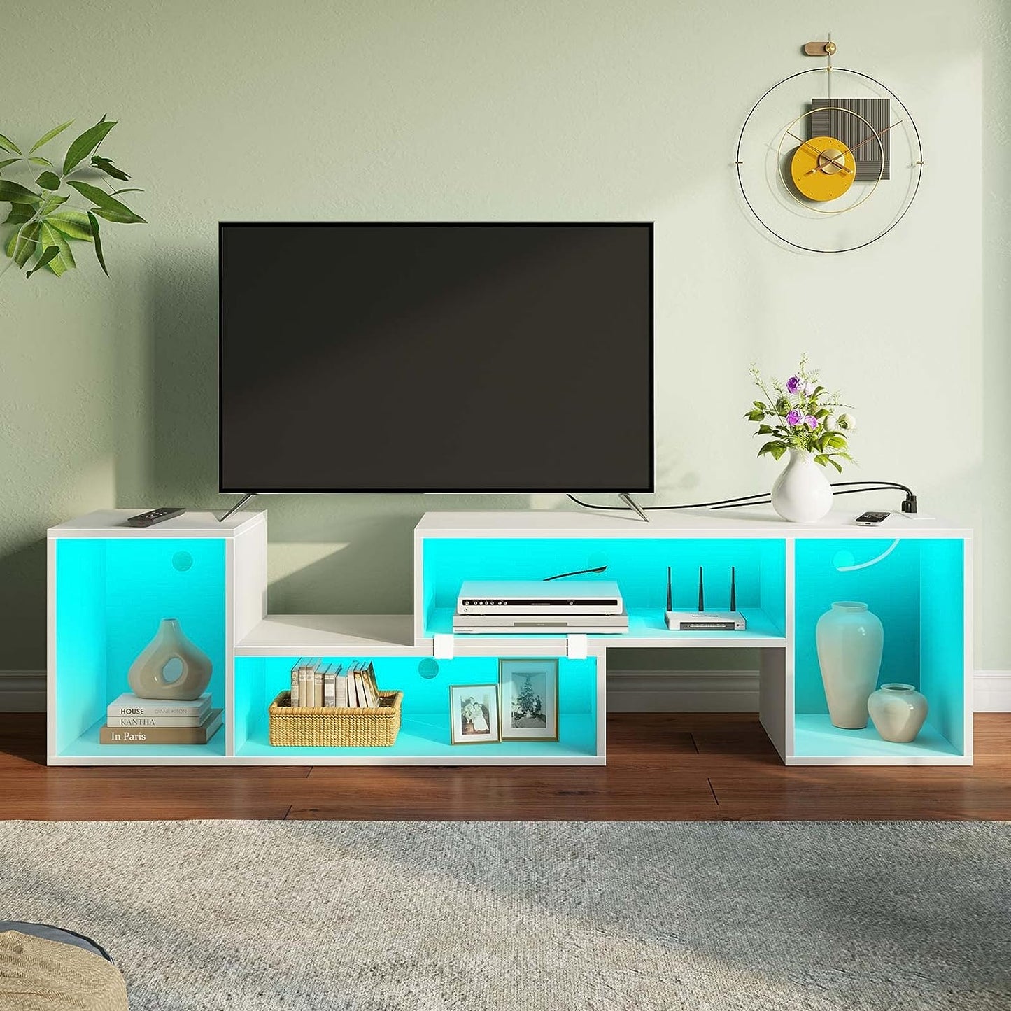 TV Stand, Deformable Stand with LED Strip & Power Outlets, Modern for 45/50/55/60/65/70 inch TVs, Gaming Entertainment Center Media 2 Pieces Console Cabinet
