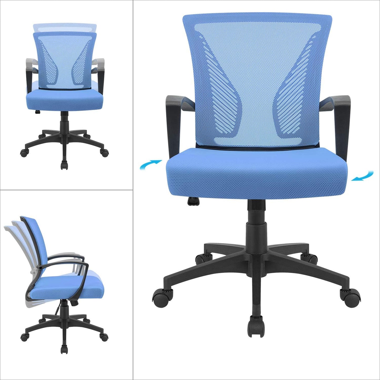 Office Chair Mid Back Swivel Lumbar Support Desk Chair, Computer Ergonomic Mesh Chair with Armrest