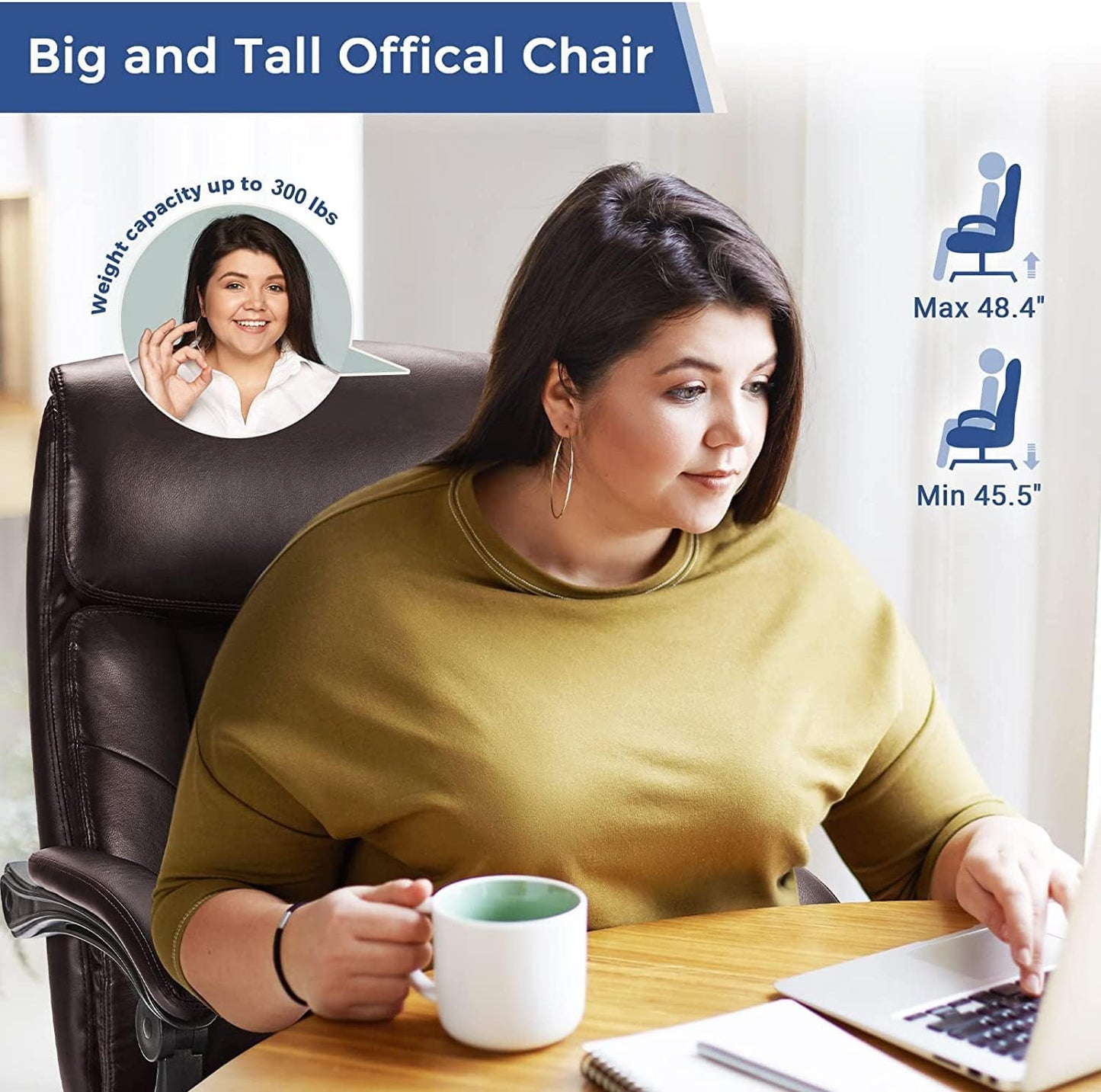 Executive Office Chair, Ergonomic Big and Tall Leather Swivel Rolling Managerial Reclining Computer Desk Task Chair, Adjustable High Back Recliner Chair with Padded Armrests and Retractable Footrest