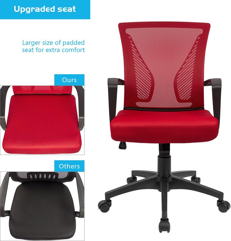 Office Chair Mid Back Swivel Lumbar Support Desk Chair, Computer Ergonomic Mesh Chair with Armrest