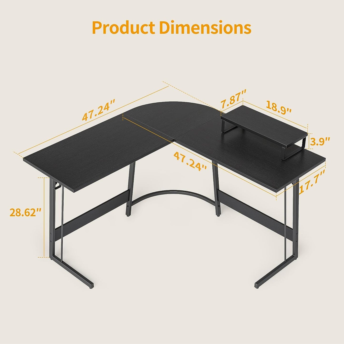 L Shaped Gaming Desk Computer Office Desk, Corner Desk with Large Monitor Stand for Home Office Study Writing Workstation