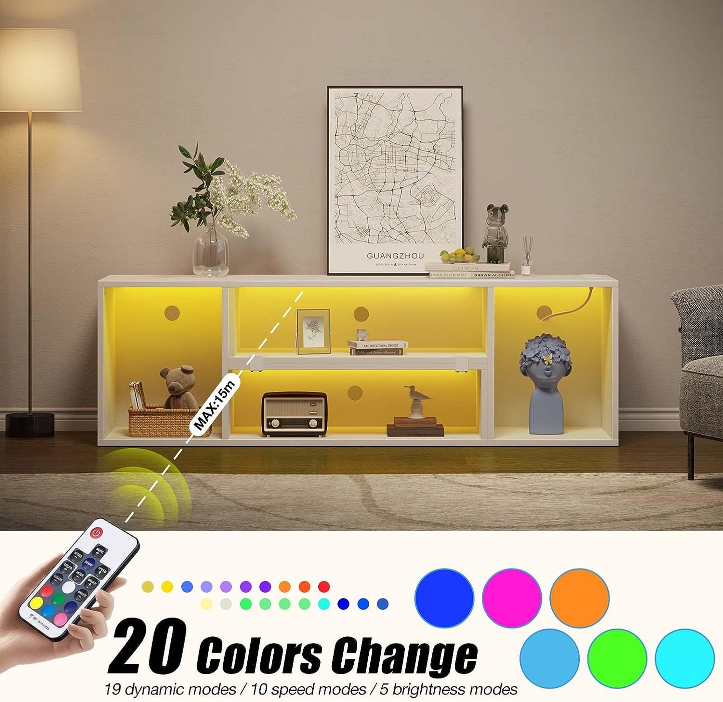 TV Stand, Deformable Stand with LED Strip & Power Outlets, Modern for 45/50/55/60/65/70 inch TVs, Gaming Entertainment Center Media 2 Pieces Console Cabinet