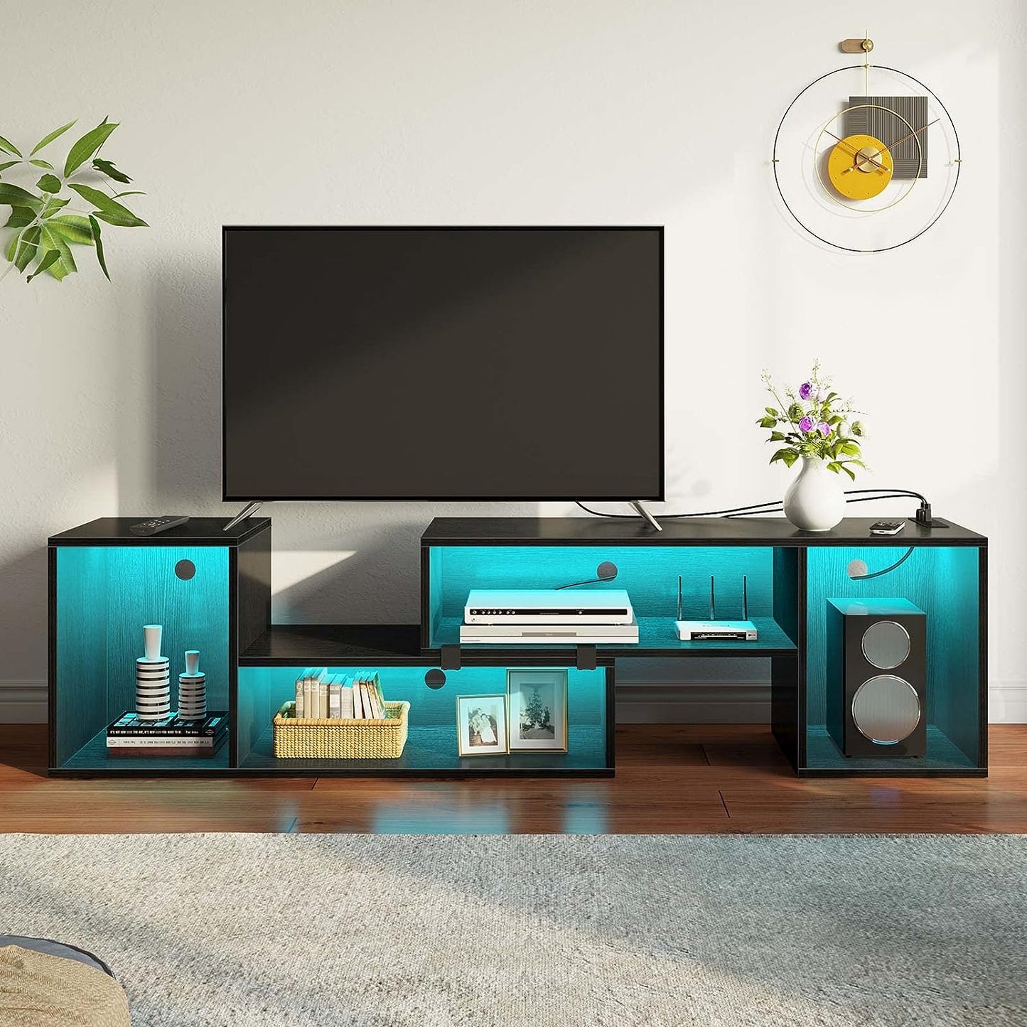 TV Stand, Deformable Stand with LED Strip & Power Outlets, Modern for 45/50/55/60/65/70 inch TVs, Gaming Entertainment Center Media 2 Pieces Console Cabinet