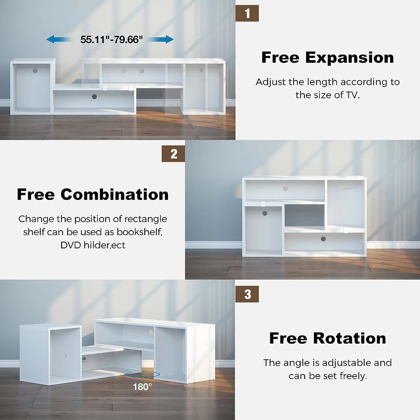 TV Stand, Deformable Stand with LED Strip & Power Outlets, Modern for 45/50/55/60/65/70 inch TVs, Gaming Entertainment Center Media 2 Pieces Console Cabinet