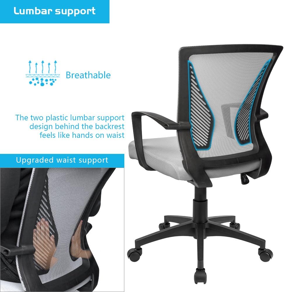 Office Chair Mid Back Swivel Lumbar Support Desk Chair, Computer Ergonomic Mesh Chair with Armrest