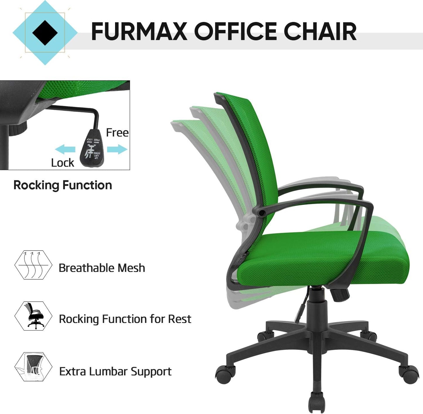 Office Chair Mid Back Swivel Lumbar Support Desk Chair, Computer Ergonomic Mesh Chair with Armrest