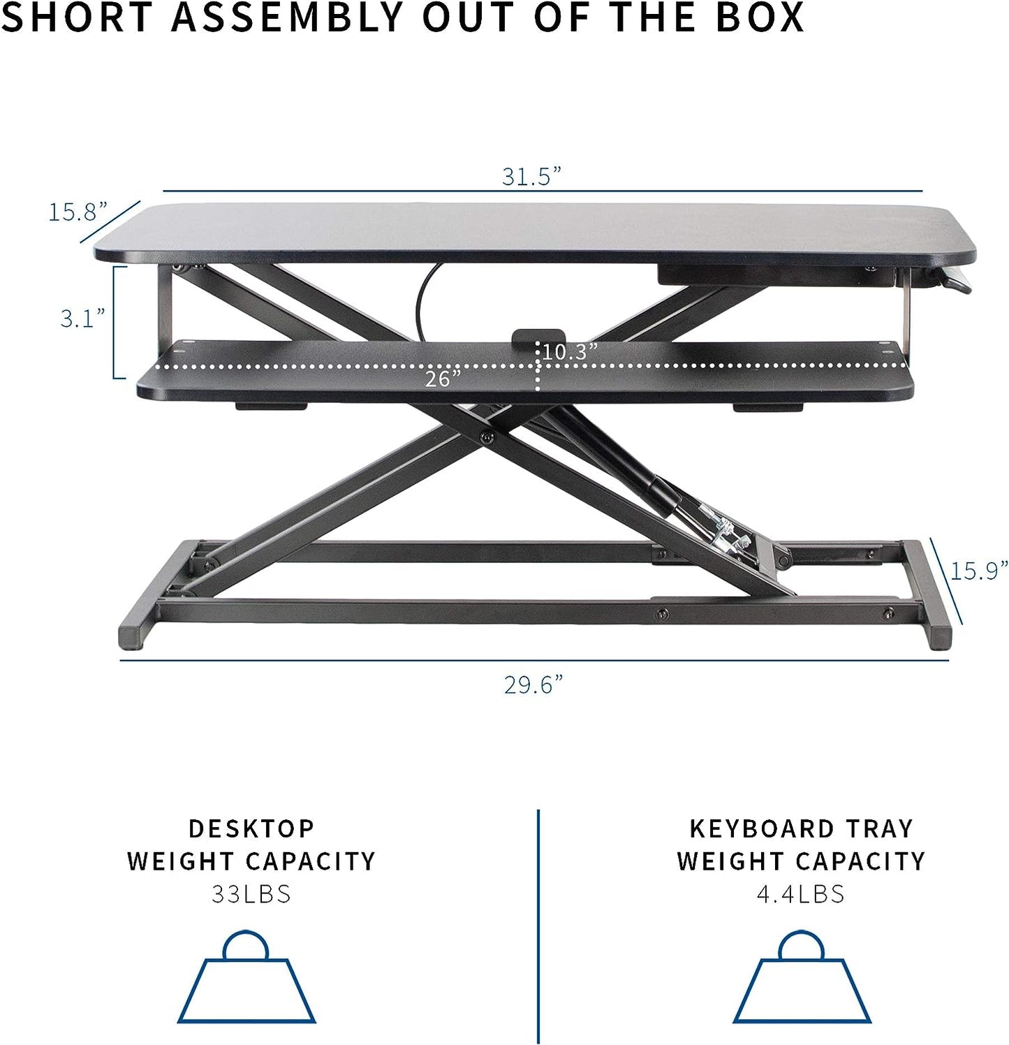 Height Adjustable 32 inch Stand Up Desk Converter, Quick Sit to Stand Tabletop Dual Monitor Riser Workstation