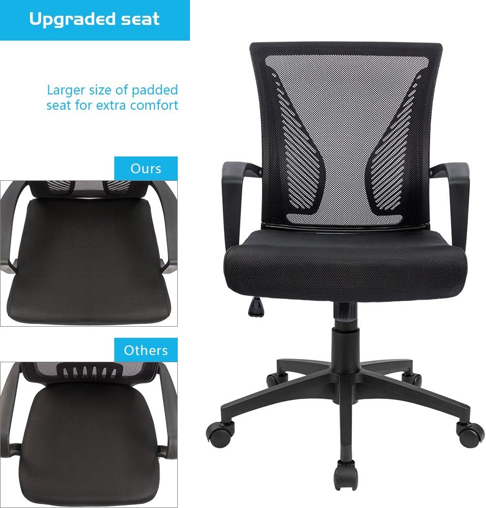 Office Chair Mid Back Swivel Lumbar Support Desk Chair, Computer Ergonomic Mesh Chair with Armrest