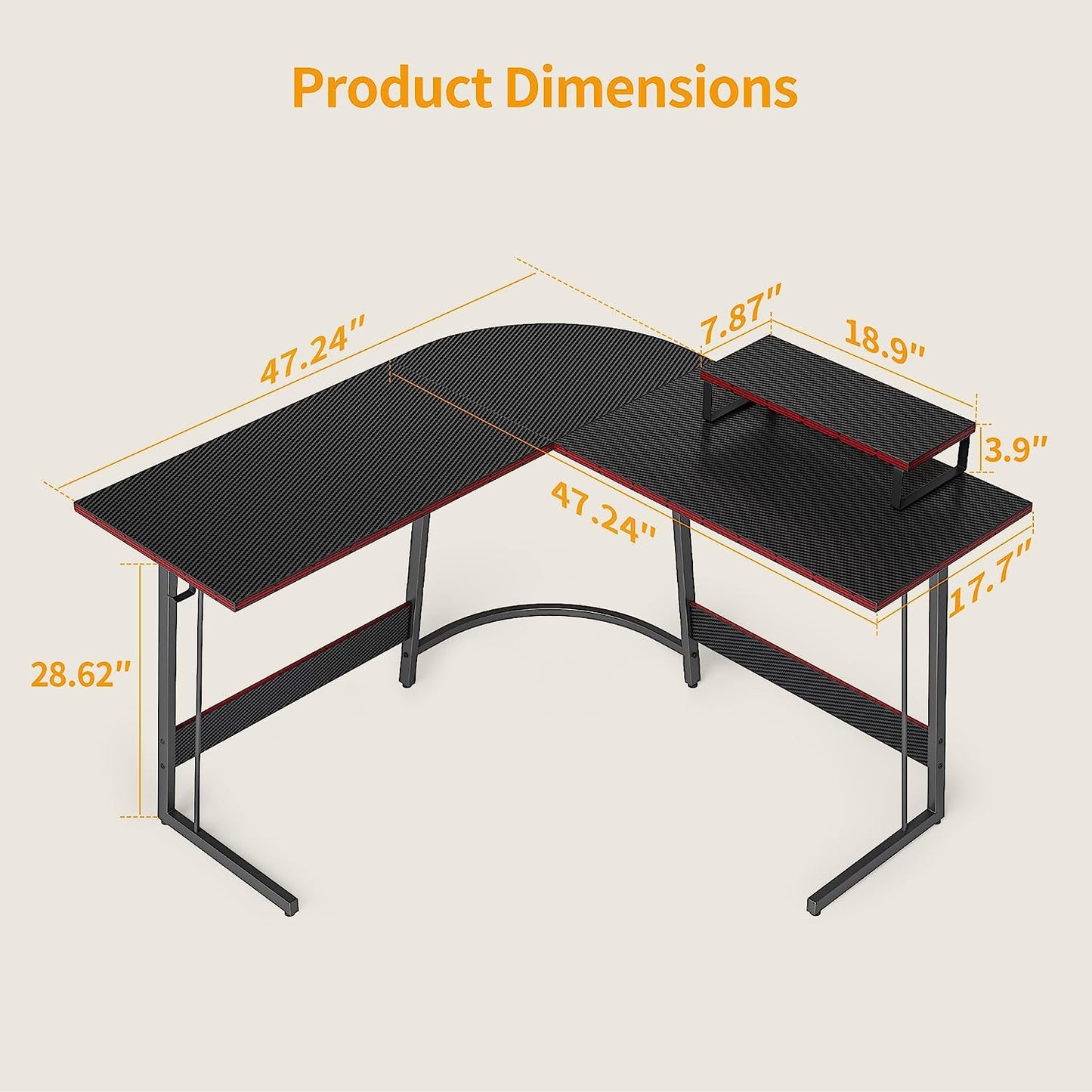 L Shaped Gaming Desk Computer Office Desk, Corner Desk with Large Monitor Stand for Home Office Study Writing Workstation