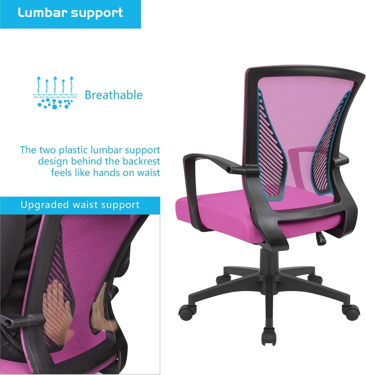 Office Chair Mid Back Swivel Lumbar Support Desk Chair, Computer Ergonomic Mesh Chair with Armrest