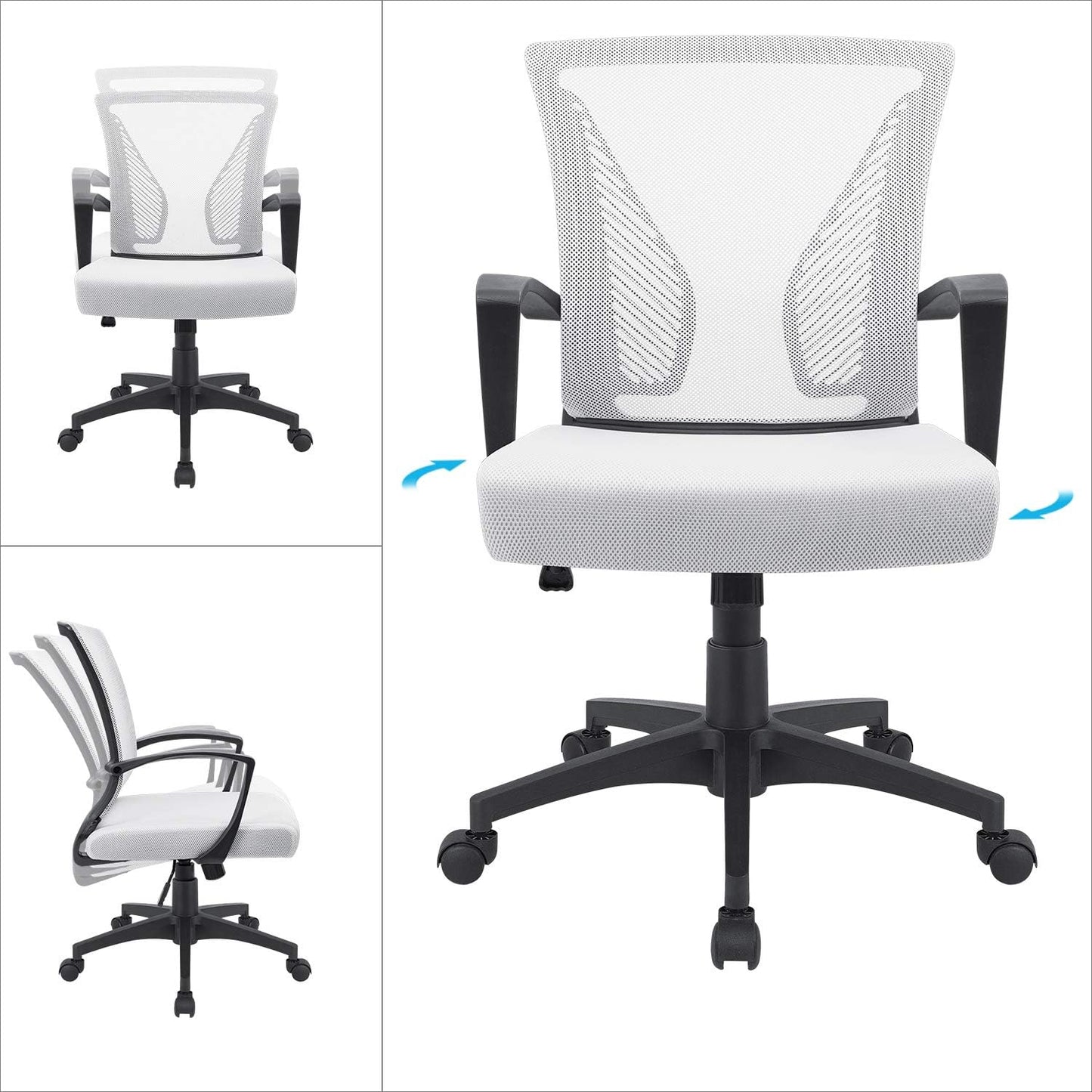 Office Chair Mid Back Swivel Lumbar Support Desk Chair, Computer Ergonomic Mesh Chair with Armrest