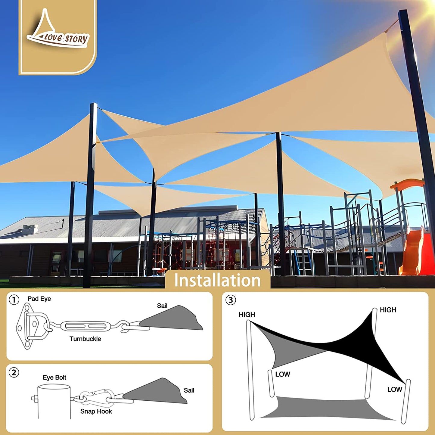 Triangle Sun Shade Sail Canopy UV Block Sunshade for Outdoor Patio Garden Backyard