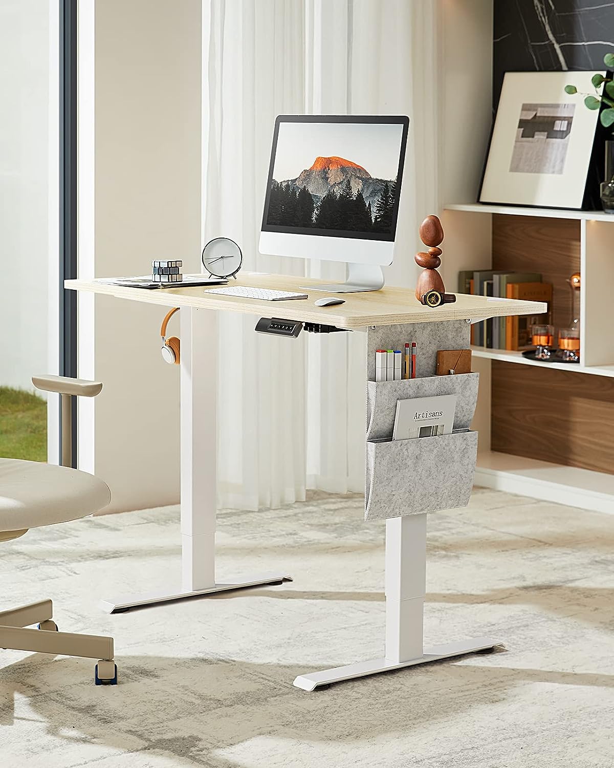 Standing Desk Adjustable Height, 40x24 Inch Electric Standing Desk with Storage Bag, Stand up Desk for Home Office Computer Desk Memory Preset with Headphone Hook
