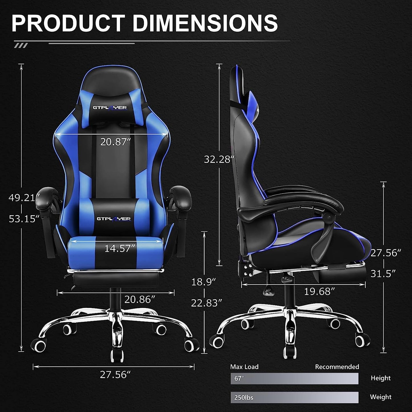 Gaming Chair, Computer Chair with Footrest and Lumbar Support