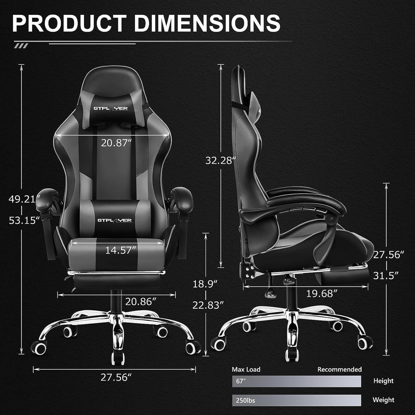 Gaming Chair, Computer Chair with Footrest and Lumbar Support