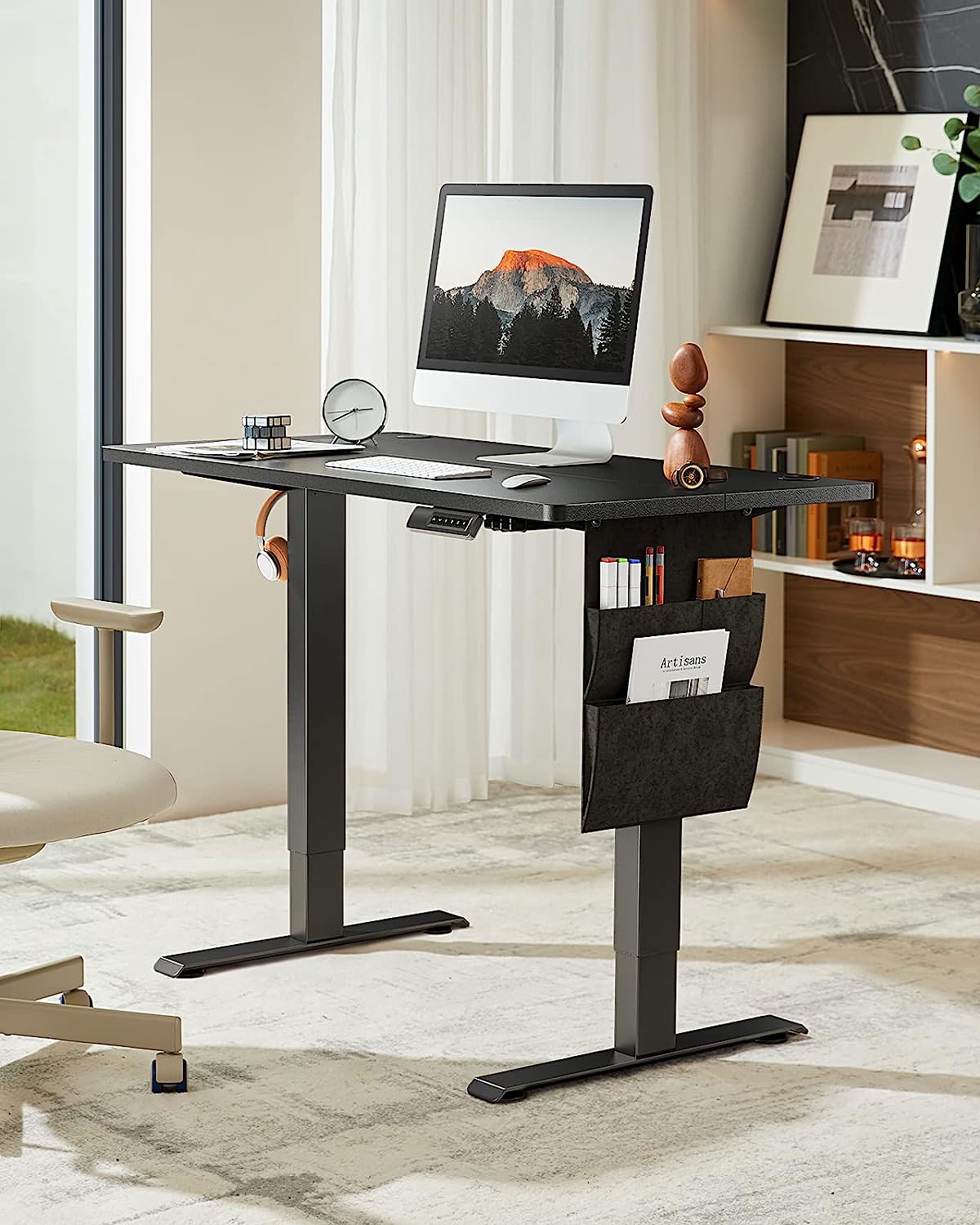 Standing Desk Adjustable Height, 40x24 Inch Electric Standing Desk with Storage Bag, Stand up Desk for Home Office Computer Desk Memory Preset with Headphone Hook