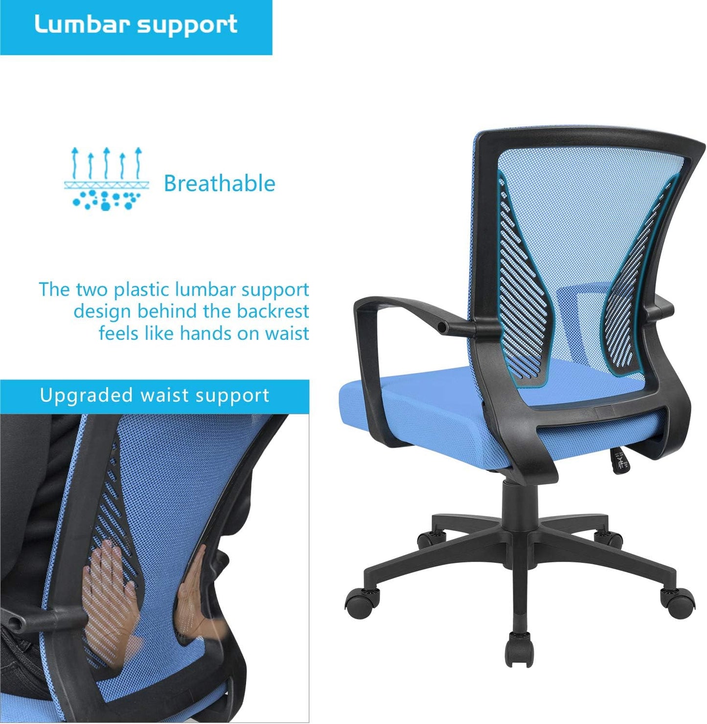 Office Chair Mid Back Swivel Lumbar Support Desk Chair, Computer Ergonomic Mesh Chair with Armrest