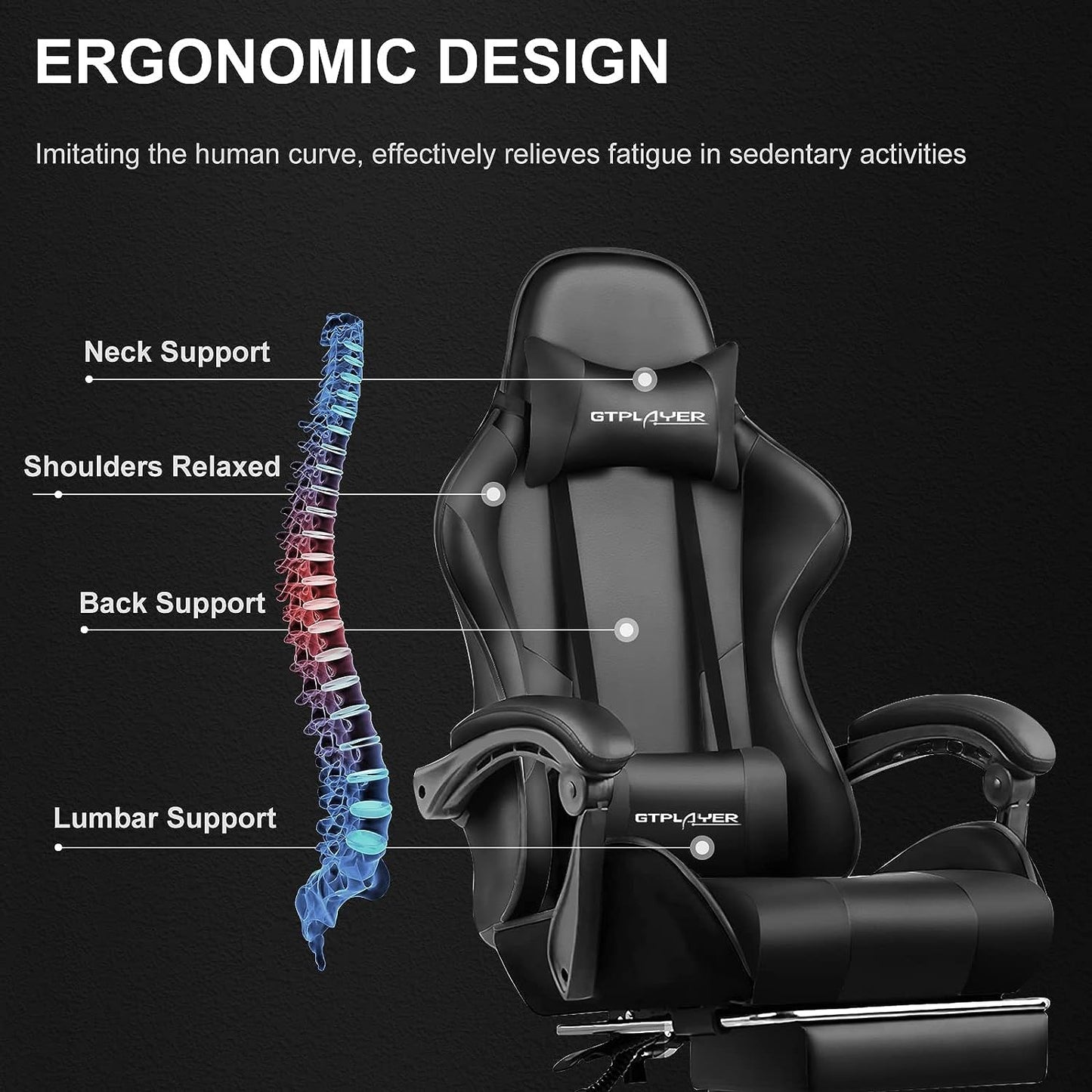 Gaming Chair, Computer Chair with Footrest and Lumbar Support