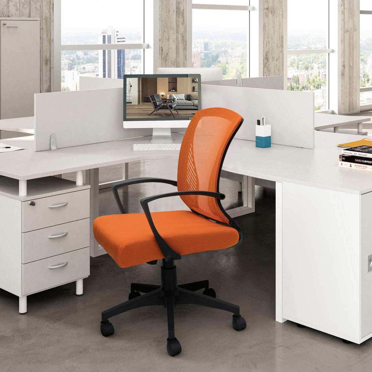Office Chair Mid Back Swivel Lumbar Support Desk Chair, Computer Ergonomic Mesh Chair with Armrest