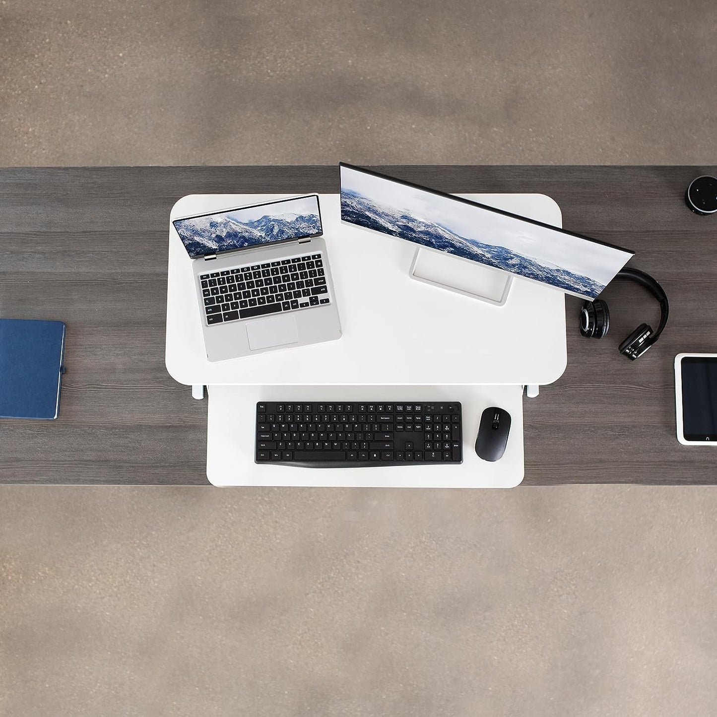 Height Adjustable 32 inch Stand Up Desk Converter, Quick Sit to Stand Tabletop Dual Monitor Riser Workstation