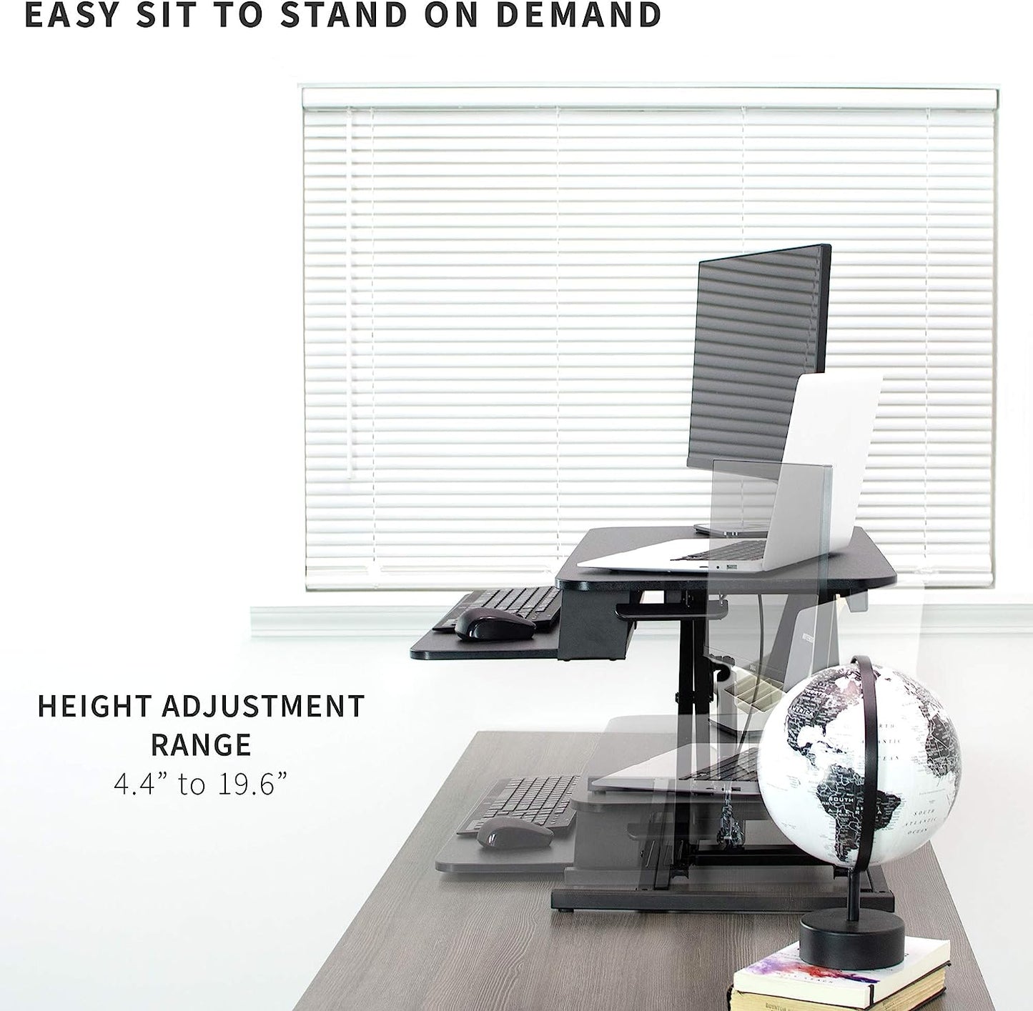 Height Adjustable 32 inch Stand Up Desk Converter, Quick Sit to Stand Tabletop Dual Monitor Riser Workstation