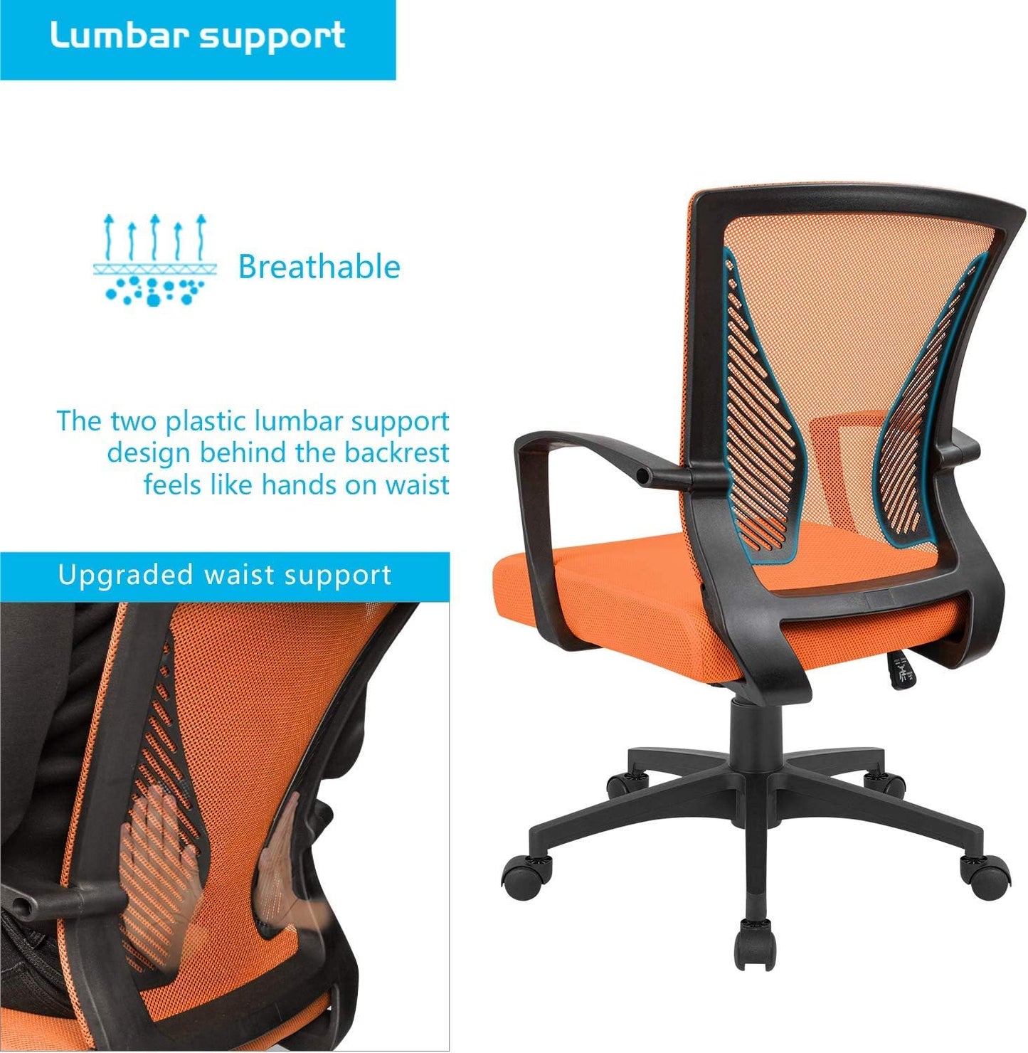 Office Chair Mid Back Swivel Lumbar Support Desk Chair, Computer Ergonomic Mesh Chair with Armrest