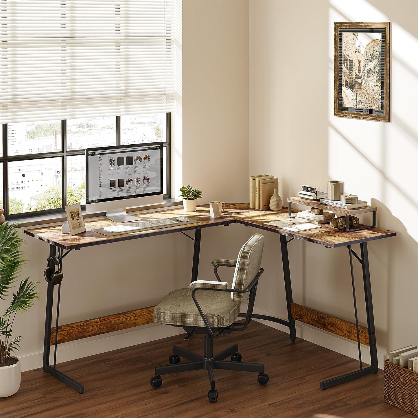 L Shaped Gaming Desk Computer Office Desk, Corner Desk with Large Monitor Stand for Home Office Study Writing Workstation