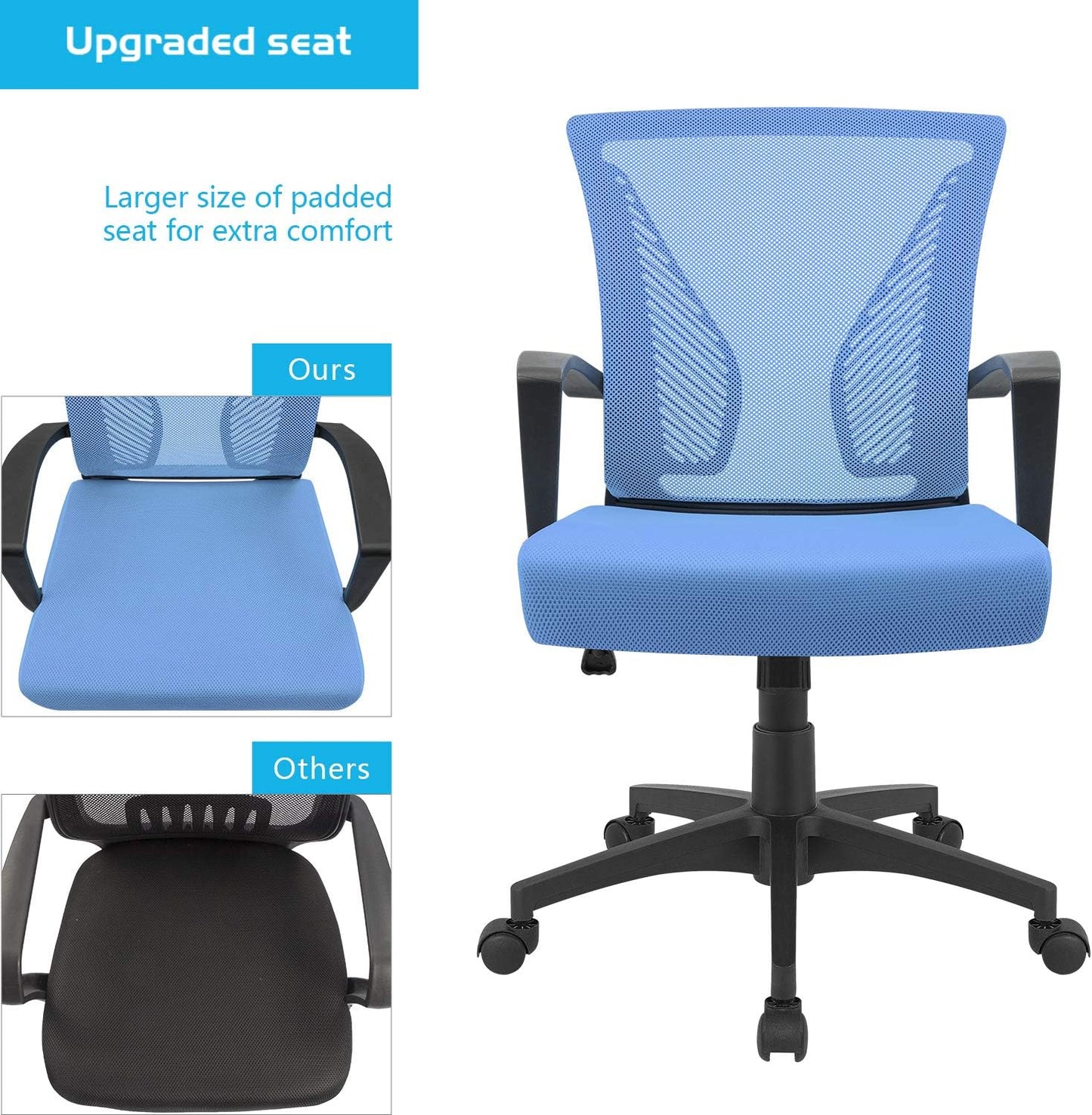 Office Chair Mid Back Swivel Lumbar Support Desk Chair, Computer Ergonomic Mesh Chair with Armrest