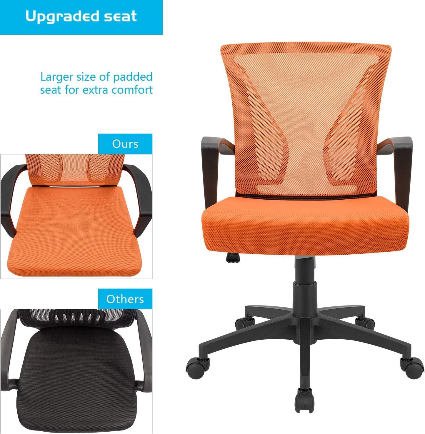 Office Chair Mid Back Swivel Lumbar Support Desk Chair, Computer Ergonomic Mesh Chair with Armrest