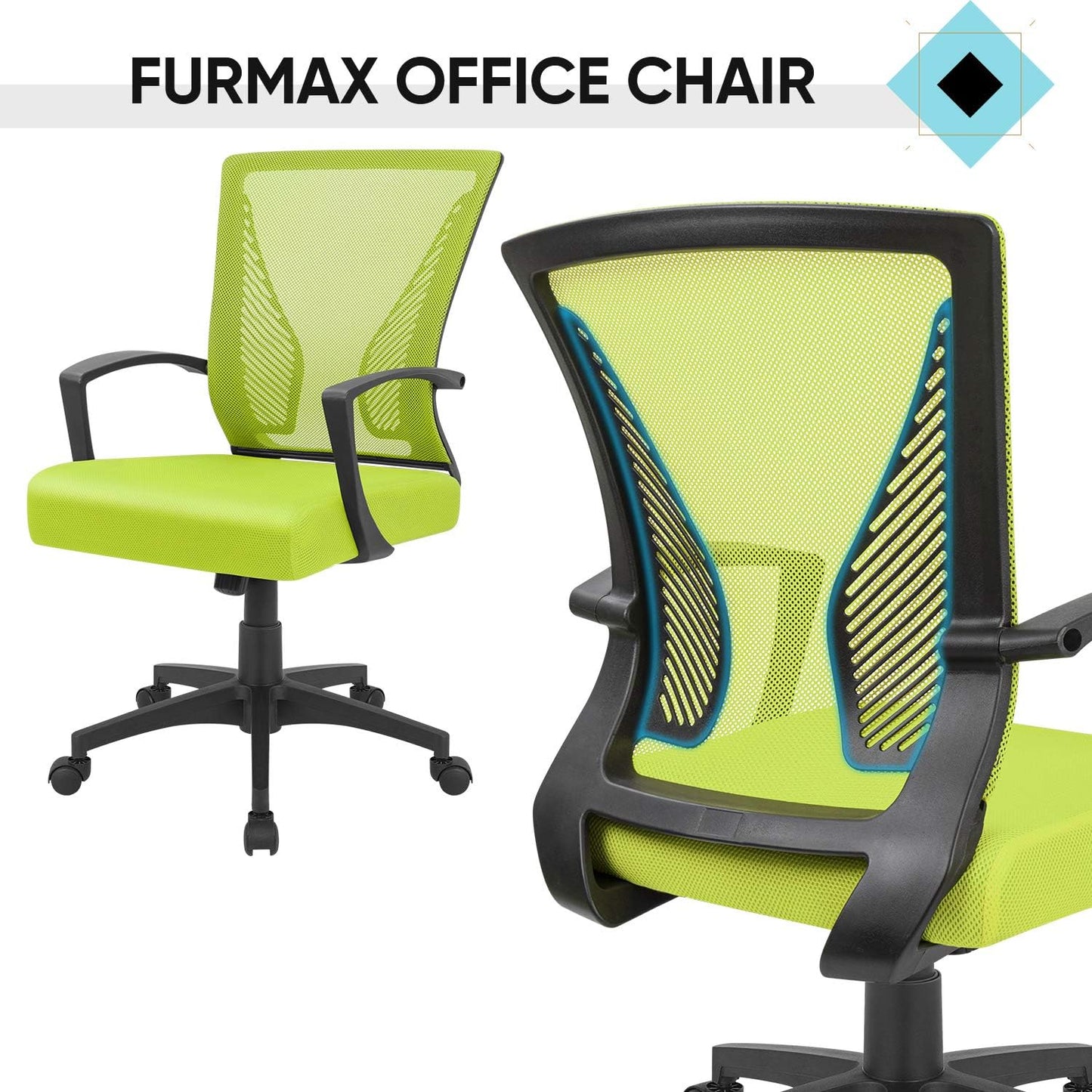 Office Chair Mid Back Swivel Lumbar Support Desk Chair, Computer Ergonomic Mesh Chair with Armrest