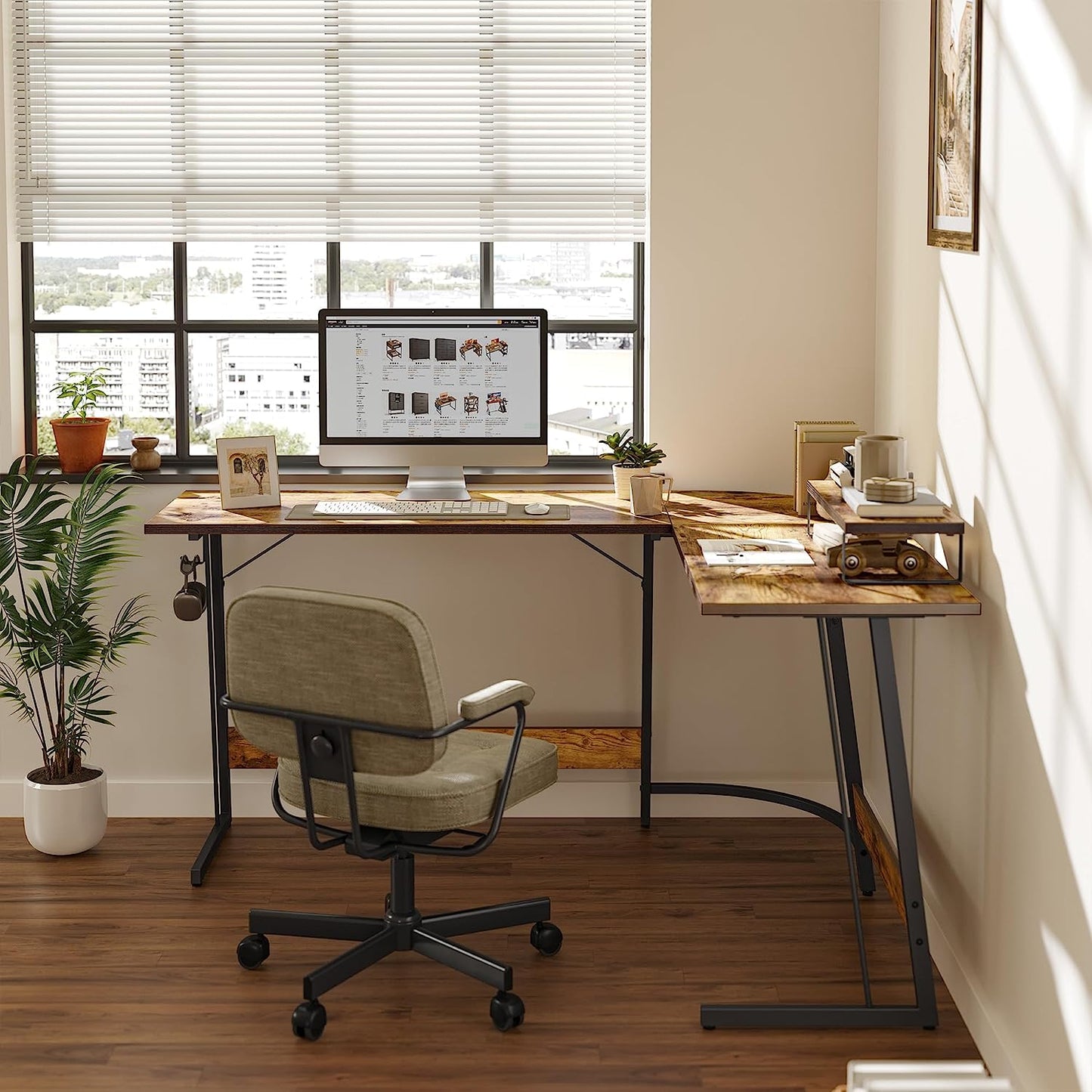 L Shaped Gaming Desk Computer Office Desk, Corner Desk with Large Monitor Stand for Home Office Study Writing Workstation