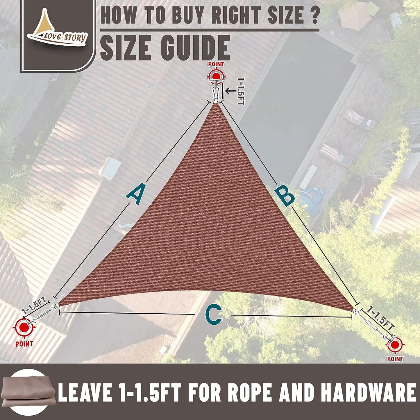 Triangle Sun Shade Sail Canopy UV Block Sunshade for Outdoor Patio Garden Backyard