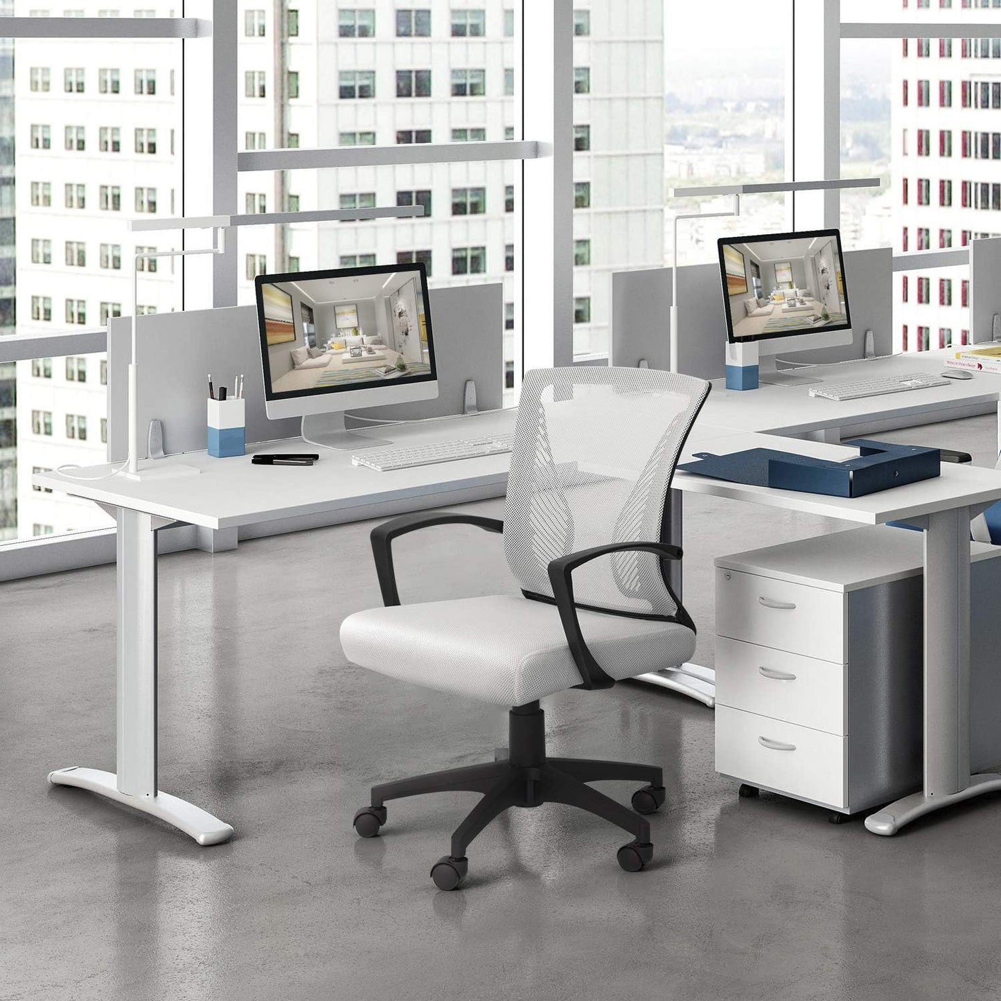 Office Chair Mid Back Swivel Lumbar Support Desk Chair, Computer Ergonomic Mesh Chair with Armrest