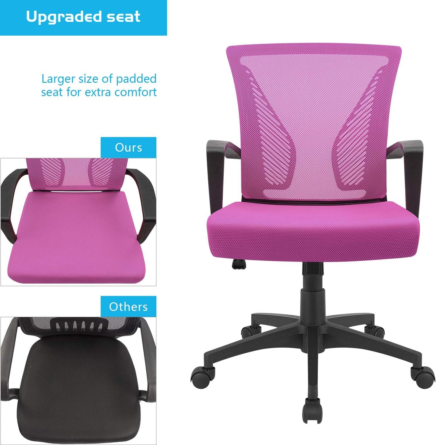 Office Chair Mid Back Swivel Lumbar Support Desk Chair, Computer Ergonomic Mesh Chair with Armrest
